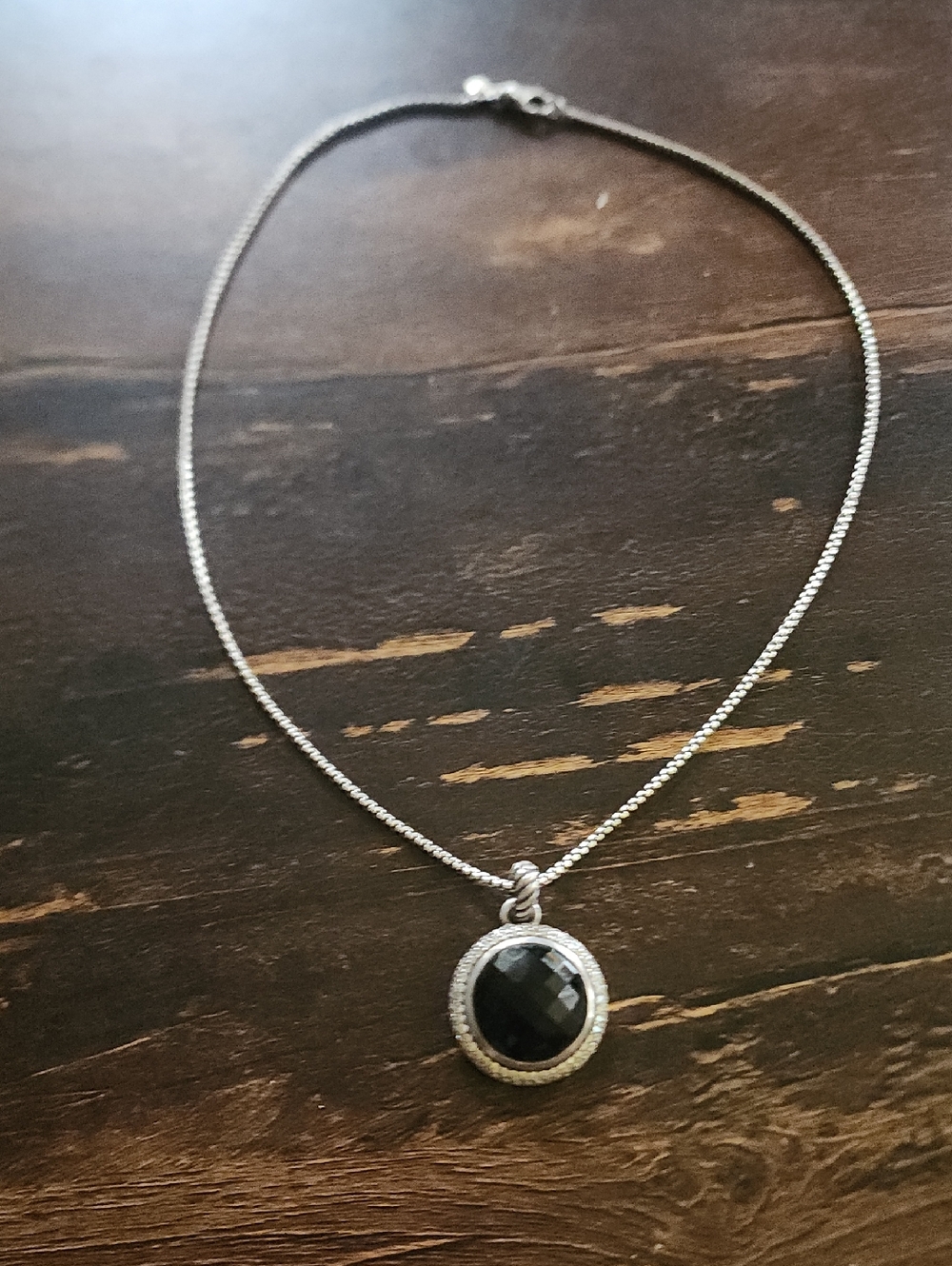 David Yurman Silver Necklace with Black Onyx Pendant